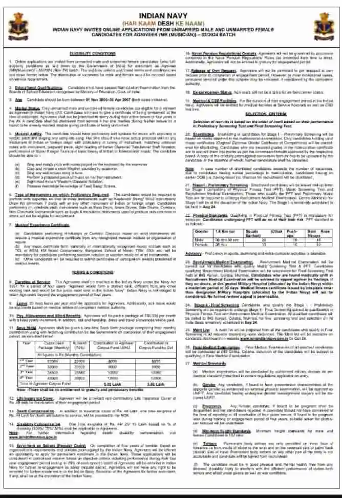 Indian navy mr musician recruitment 2024