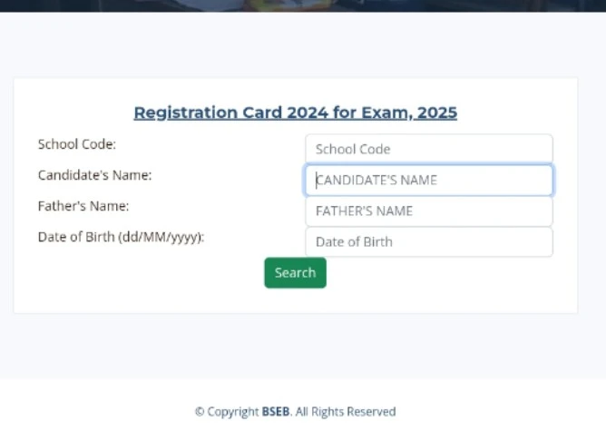 Bihar board 10th dummy registration card 2025