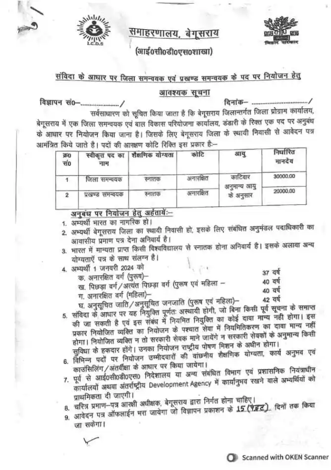 Bihar coordinator new vacancy 2024