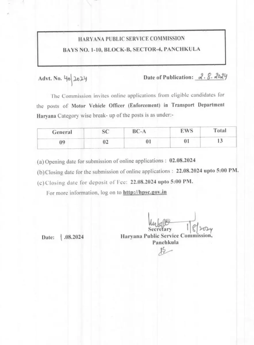 Transport department vacancy 2024