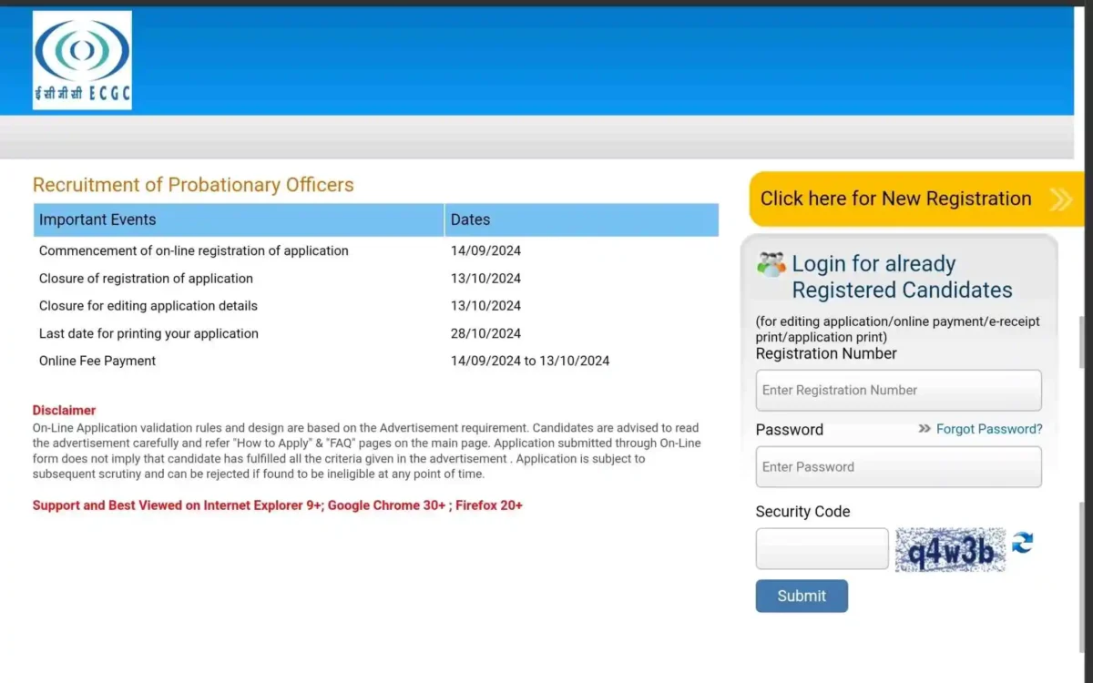 Ecgc limited po vacancy 2024