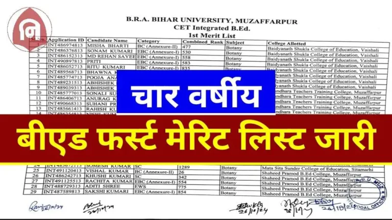 Bihar 4 Year B.Ed 1st Merit List Download 2024