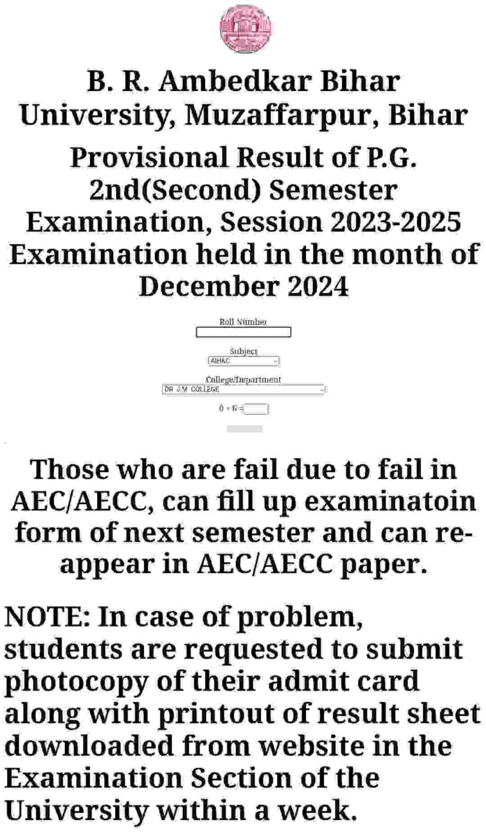 BRABU PG 2nd Semester Result 2023-25 Download