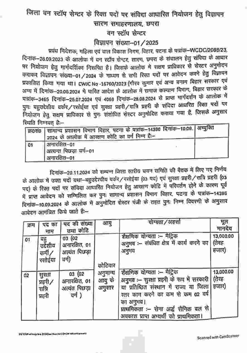 Bihar One Stop Center Recruitment 2025