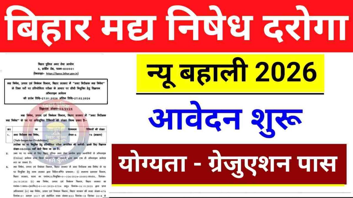 Bihar Sub Inspector Prohibition Vacancy 2026
