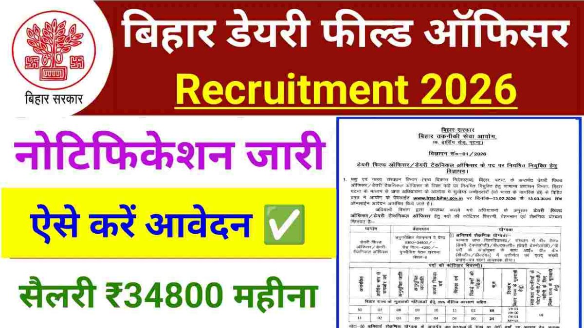 BTSC Dairy Field Officer Recruitment 2026
